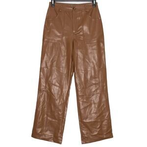 NEW Faux Leather Wide Leg Pants High Rise Camel Y2K Cargo Straight 90s Medium